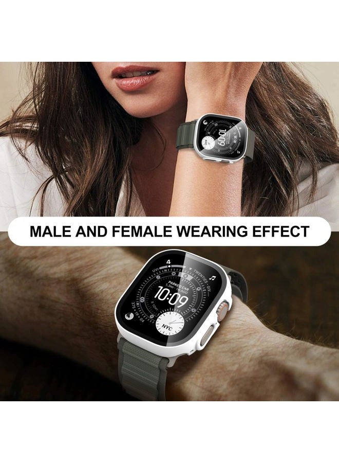 Diruite Suoman 2-Pack for Apple Watch Ultra/Ultra 2 49mm PC All-Around Screen Protector Case, Tempered Glass Ultra-Thin Protection Cover for iWatch - White - Image 4