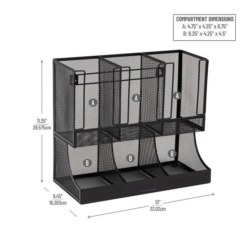 Mind Reader Cup and Condiment Station, Countertop Organizer, Coffee Bar, Kitchen, Metal Mesh, 13"L x 6.45"W x 11.25"H, Black - Image 3