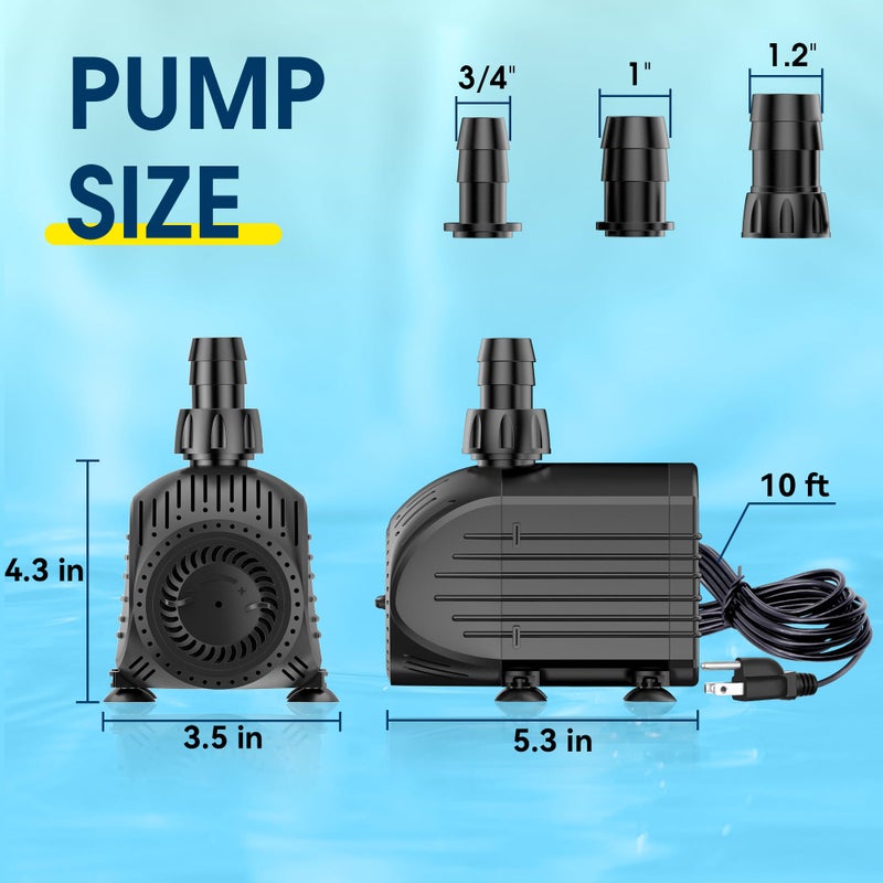 NFESOLAR Submersible Water Pump 880GPH, 60W Ultra Quiet Fountain Pump with Dry Burning Protection 9ft High Lift for Fish Pond, Fountains, Waterfall, Hydroponics, Aquariums KF206 - Image 2