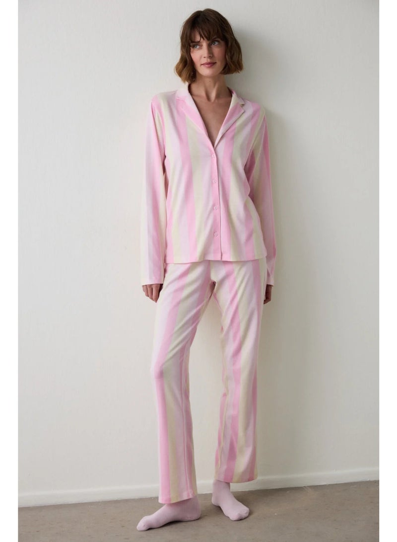 Penti Striped Shirt Collar Cotton Pajama Set - Image 1