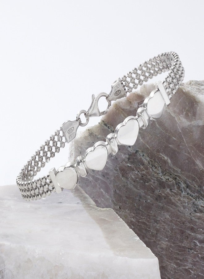 Ross-Simons Italian Sterling Silver Heart Beaded Bracelet. 7 inches - Image 4