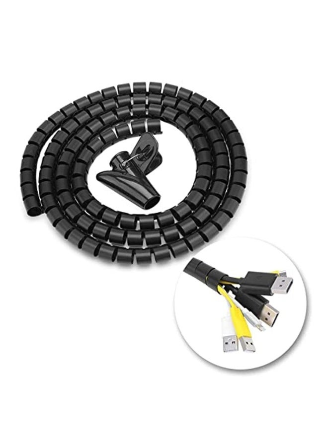 1.5M 28mm Flexible Spiral Cable Wire Protector Cable Organizer Computer Cord Protective Tube Clip Organizer Management Tools (Black) - Image 1