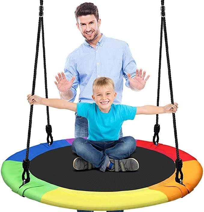 FEELING MALL Tree Swing Saucer Swing 24 inch Round Swing for Kids Outdoor 450 Lbs Capacity Heavy Duty Disc Circle Swings for Outside Weather Proof Fabric and Durable Frame for Patio Swingsets MultiColor - Image 2