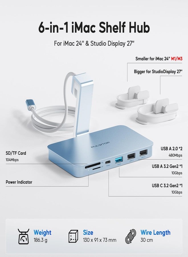 PULWTOP iMac Accessories for iMac 2021/2023, PULWTOP USB C Hub for iMac with USB A/C 10Gbps, iMac Hub for M1/M3, 2 USB A 2.0, SD/TF Card Reader for iMac 24 inch & Studio Display 2 (Blue-1) - Image 2