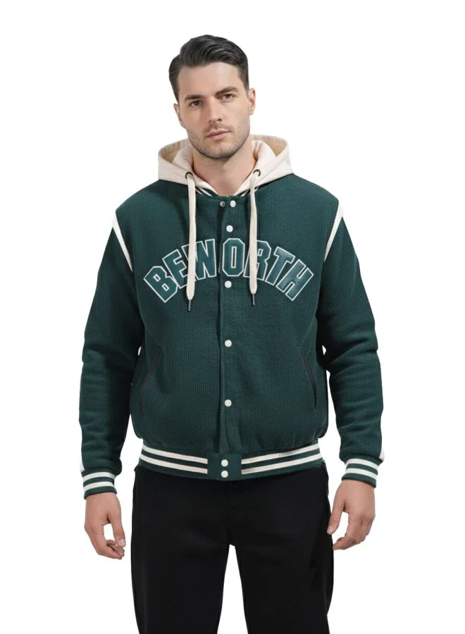 The Indian Garage Co Men Regular Fit Applique Hooded Neck Full Sleeves Bomber Jacket