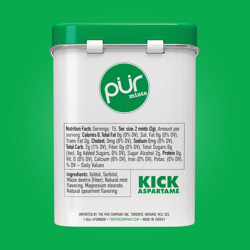 PUR Gum PUR Mints - Aspartame Free Sugar-Free Spearmint Mints, 30 Pieces (Pack of 2) - Vegan, Gluten Free, Keto Friendly - Image 2
