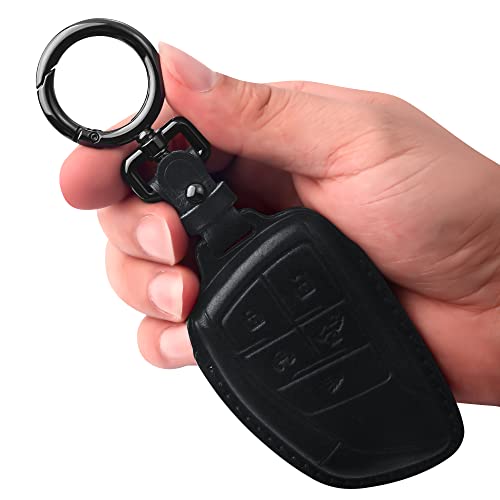 Tukellen Genuine Leather Key Fob Cover Smart Key Holder Sleeve Fit for 2021 2022 GMC Yukon Chevy Chevrolet Suburban Tahoe GM Buick(Black) - Image 1