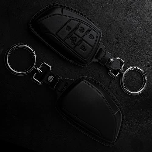 Tukellen Genuine Leather Key Fob Cover Smart Key Holder Sleeve Fit for 2021 2022 GMC Yukon Chevy Chevrolet Suburban Tahoe GM Buick(Black) - Image 3