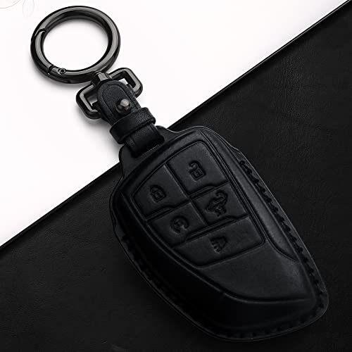Tukellen Genuine Leather Key Fob Cover Smart Key Holder Sleeve Fit for 2021 2022 GMC Yukon Chevy Chevrolet Suburban Tahoe GM Buick(Black) - Image 4