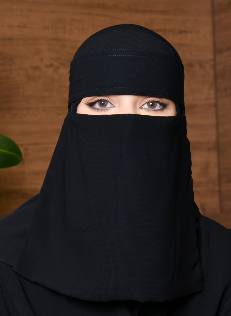 عبايات حوراء نقاب قصير بمطاط واحد وربطة بلوقو - Image 1