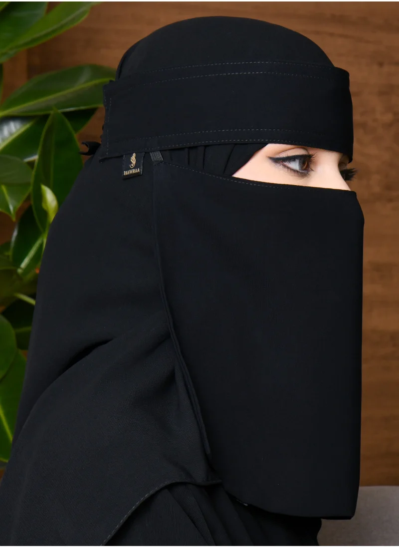 HAWRAA ABAYA A short niqab with one elastic and a blue tie