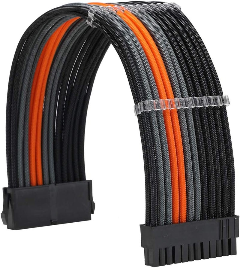 Formulamod Sleeve Extension Power Supply Cable Kit 18AWG ATX 24P+ EPS 8-P+PCI-E8-P with Combs for PSU to Motherboard/GPU Fm-NCK3 (Black Orange Grey) - Image 3