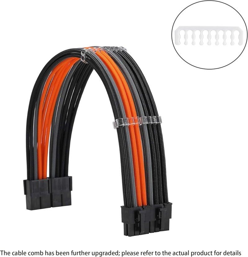 Formulamod Sleeve Extension Power Supply Cable Kit 18AWG ATX 24P+ EPS 8-P+PCI-E8-P with Combs for PSU to Motherboard/GPU Fm-NCK3 (Black Orange Grey) - Image 2