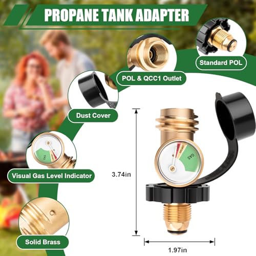 YEYETUO 100 lb Propane Tank Adapter, Propane Tank Gauge with Gauge, Fit POL to QCC1 Propane Tank Adapter, Old to New Connection Type 100lb Propane Tank Gauge - Image 2