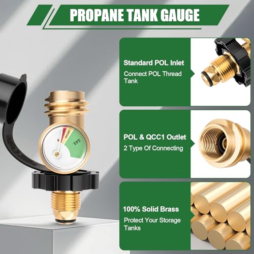 YEYETUO 100 lb Propane Tank Adapter, Propane Tank Gauge with Gauge, Fit POL to QCC1 Propane Tank Adapter, Old to New Connection Type 100lb Propane Tank Gauge - Image 5