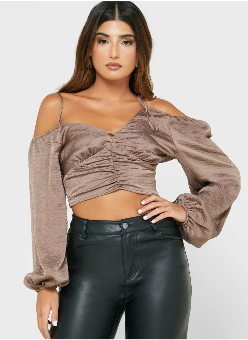 TOPSHOP Balloon Sleeve Strappy Crop Top