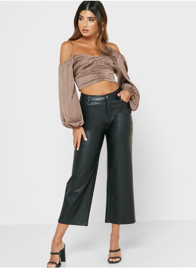 TOPSHOP - Balloon Sleeve Strappy Crop Top - Image 1
