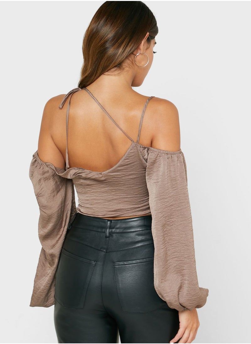 TOPSHOP - Balloon Sleeve Strappy Crop Top - Image 1