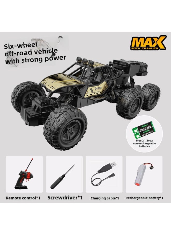 Generic Remote Control Car Six-wheel Four-wheel Drive Off-road Vehicle Climbing Car Stunt Car Children's Toy Car Mountain Racing Toy-Color:Six-wheel Four-wheel Drive Alloy Off-road Vehicle [gold]-Scale:Standard Single Battery  - Image 1