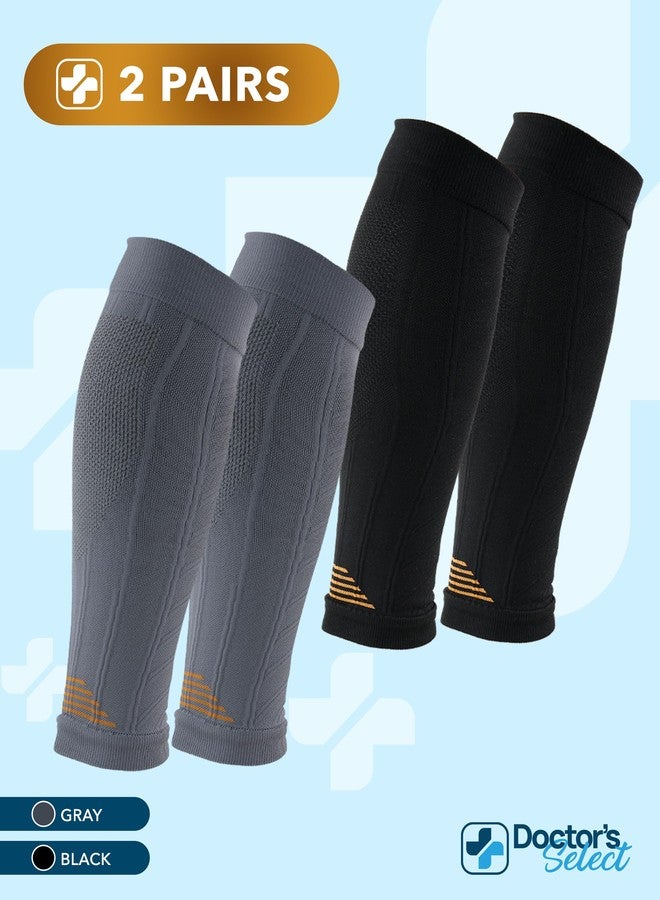 Doctor's Select 2 Pairs Copper Calf Compression Sleeve - Shin Splint Compression Sleeve, Calf Tear, Leg Compression Sleeve, Black and Gray - Image 5