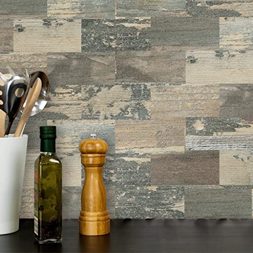 DEWOO Peel and Stick Self Adhesive Wall Tiles Kitchen Backsplash Distressed Wood Look,Green Vintage Old Fashion (10-Sheet, 13.5" x 11.4") - Image 4