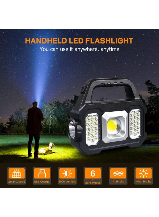 Solar Handheld Flashlight, 6 Modes Rechargeable Multifunction Lights, Super Bright LED Searchlight with USB Cable, Lightweight Waterproof Portable Spotlight for Outdoor Camping Emergencies - Image 5