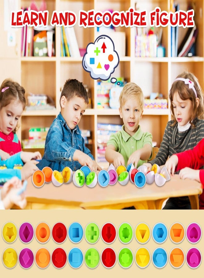 LOOIKOOS Easter Egg Toy for Toddlers 12 pcs Set Color & Shape Recoginition Sorter Puzzle for Easter Travel Bingo Game Early Learning Educational Toys Kids - Image 3