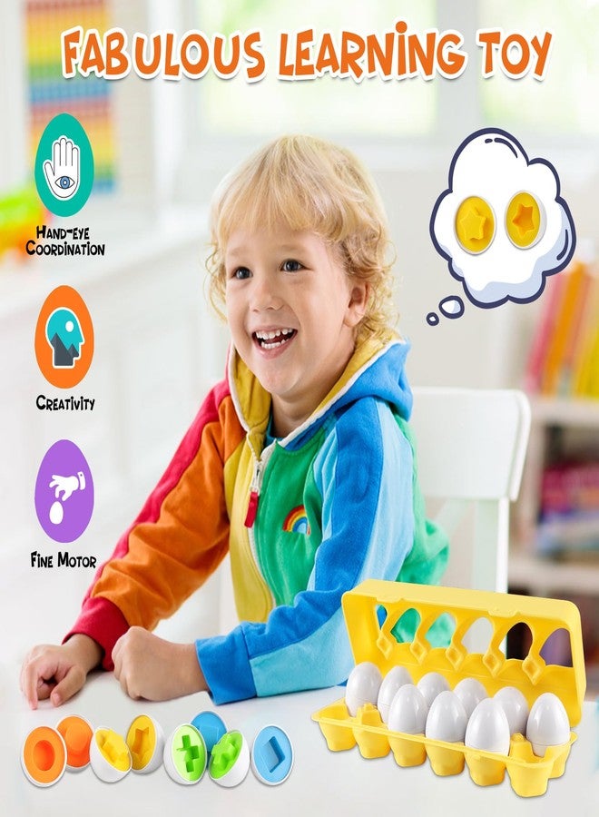 LOOIKOOS Easter Egg Toy for Toddlers 12 pcs Set Color & Shape Recoginition Sorter Puzzle for Easter Travel Bingo Game Early Learning Educational Toys Kids - Image 2