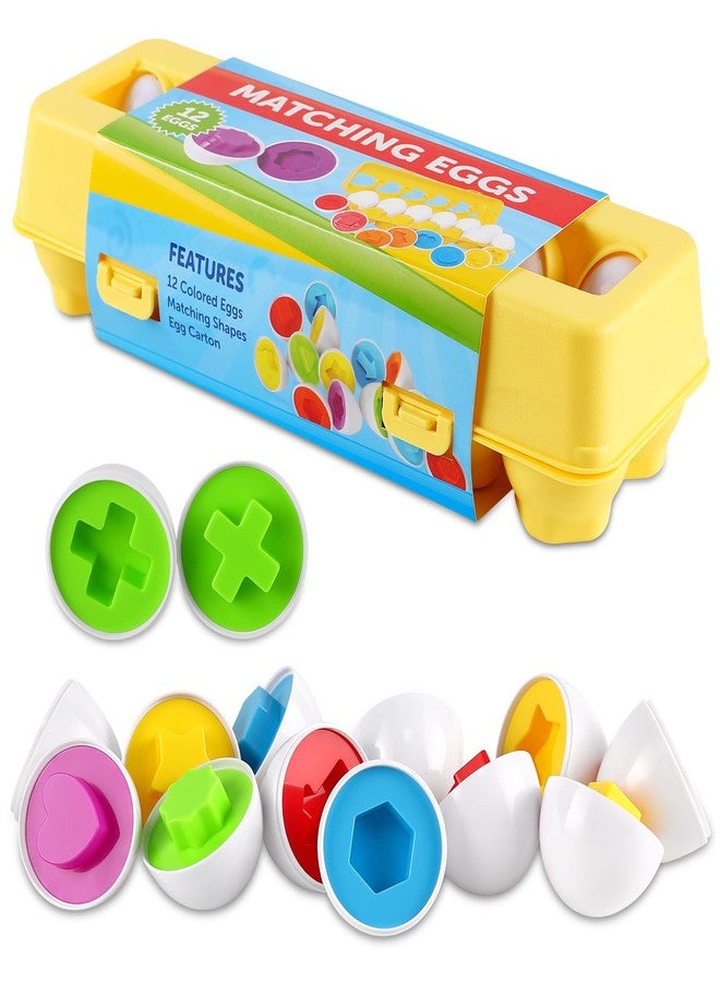 LOOIKOOS Easter Egg Toy for Toddlers 12 pcs Set Color & Shape Recoginition Sorter Puzzle for Easter Travel Bingo Game Early Learning Educational Toys Kids - Image 1