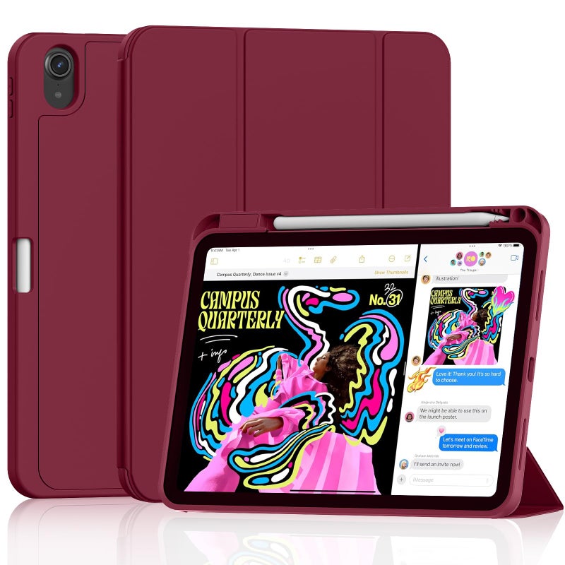 Lainergie Case for iPad (A16) 11th Generation 11-inch 2025, iPad 10th Generation 10.9-inch 2022, Shockproof Cover with Auto Sleep/Wake and Pencil Holder, Wine Red - Image 3