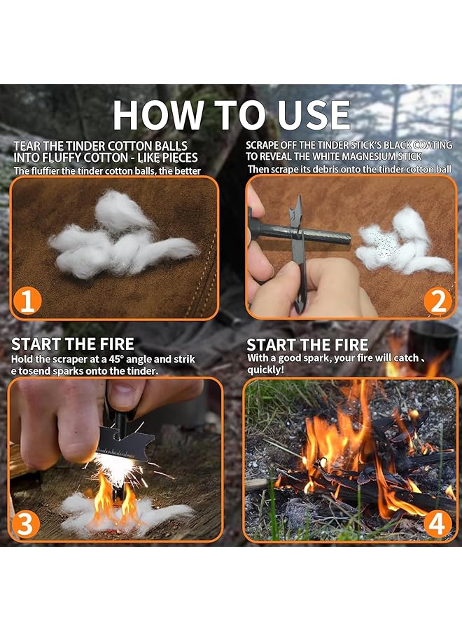 Oasisgalore 2Pcs Magnesium Fire Starter With Striker Fire Starter Kit Waterproof Tinder And Steel Fire Striker For Camping Hiking And Emergency  - Image 2