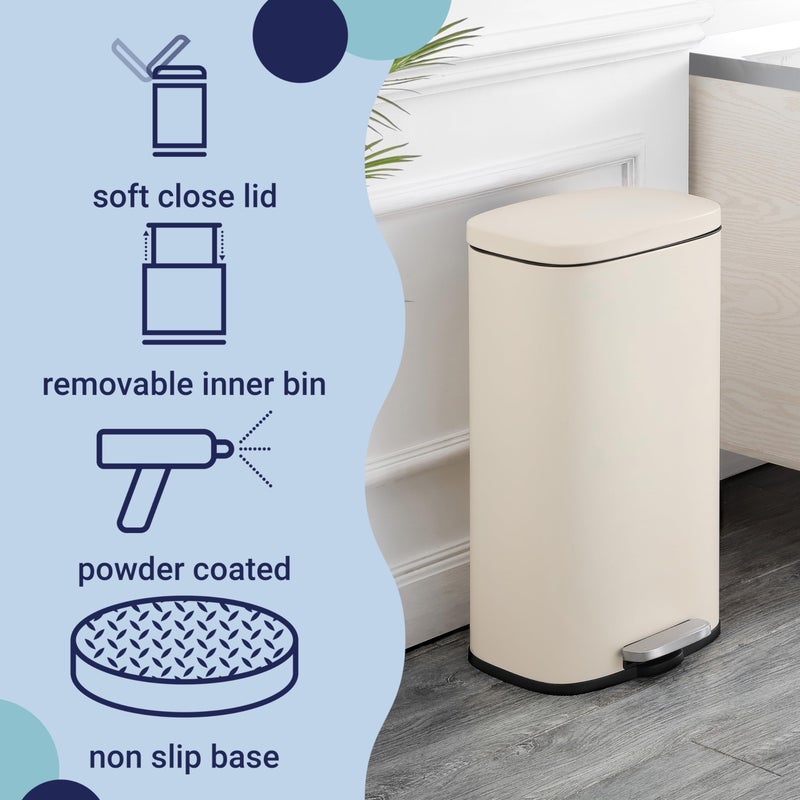 happimess HPM1011I Curtis 8-Gallon Step-Open Trash Can, Fingerprint Resistant, Modern, Minimalistic for Home, Kitchen, Laundry Room, Office, Bedroom, Bathroom, Limestone Beige - Image 3