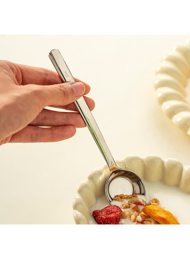 Onlycook Onlycook 304 Stainless Steel Spoon Soup Spoon Children's Tableware Large Soup Spoon Flat Bottom Round Head Spoon Pointed Spoon - Large Size  - Image 1