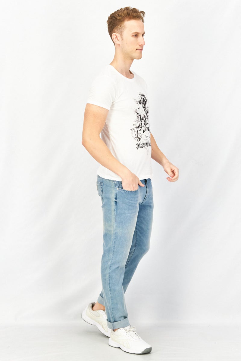 DIFUZED Men Crew Neck Short Sleeve Graphic Print T-Shirt, White - Image 4