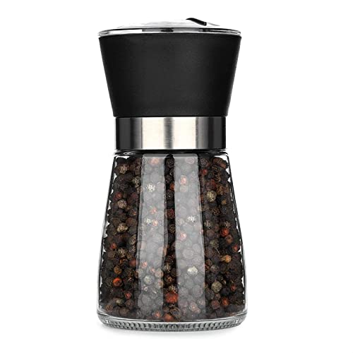 VIKROM Manual Refillable Pepper Grinder - 6 Oz Refillable Glass Grinders for Pepper, Salt, and Other Spices, Adjustable Rotor with 5 Settings, Scratch-Resistant Glass, Good for Home & Professional Use - Image 1