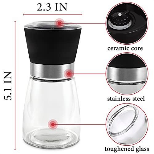 VIKROM Manual Refillable Pepper Grinder - 6 Oz Refillable Glass Grinders for Pepper, Salt, and Other Spices, Adjustable Rotor with 5 Settings, Scratch-Resistant Glass, Good for Home & Professional Use - Image 2