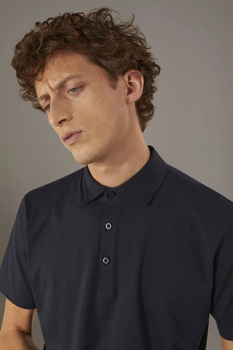 Doppelganger Blue Short sleeves polo 100% pure supima cotton - DK Blue for Men | Best Price UAE