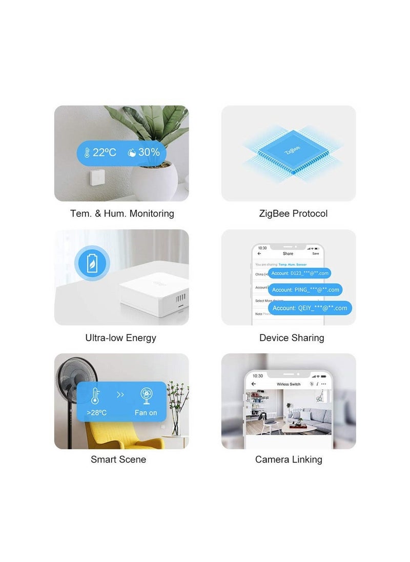 Temperature Humidity Sensor 2 Pack Smart Mini Indoor Temperature and Humidity Sensor for Checking The Room Climate ZigBee Bridge Required Supports Voice Control Compatible with Alexa