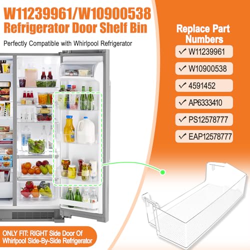 Tomato Man Upgraded W11239961 W10900538 Refrigerator Door Shelf Bin Replacement Compatible with Whirlpool Refrigerator Door Shelf Parts WRS321SDHW01 WRS315SDHM05 WRS311SDH WRS321SDH WRS325SDH Door Shelves - Image 3