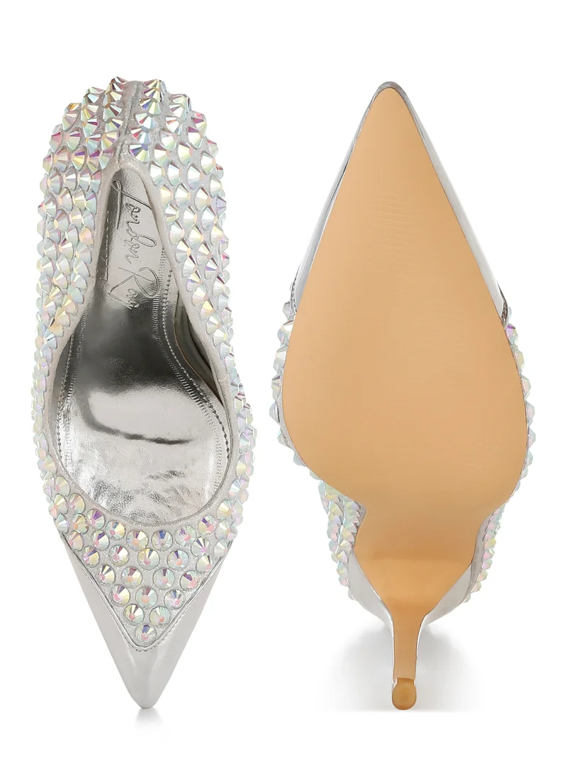 London Rag Diamante Embellished Stiletto Pumps in Silver