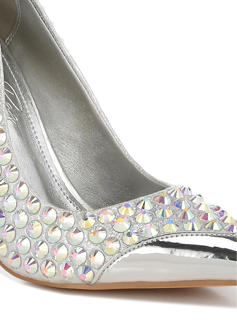 London Rag Diamante Embellished Stiletto Pumps in Silver