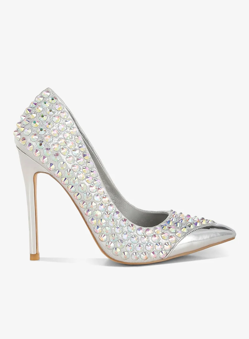 Diamante Embellished Stiletto Pumps in Silver