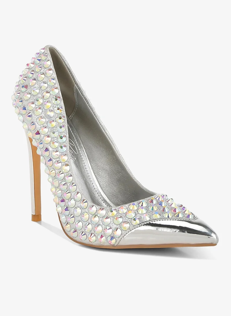 London Rag Diamante Embellished Stiletto Pumps in Silver