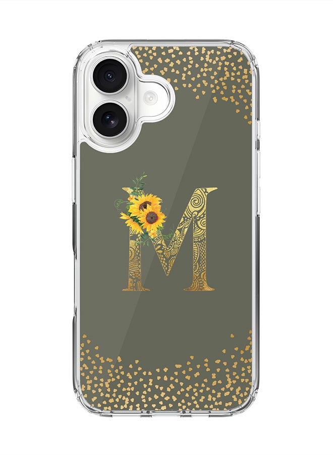 Stylizedd Classic Clear MagSafe Case for iPhone 17 , Hybrid Soft Case Flexible Edges Anti Drop TPU PC Gel Thin Transparent Cover [ Designed for iPhone 17 ] - Custom Monogram Initial Letter Floral Pattern Alphabet - M  (Olive Green )