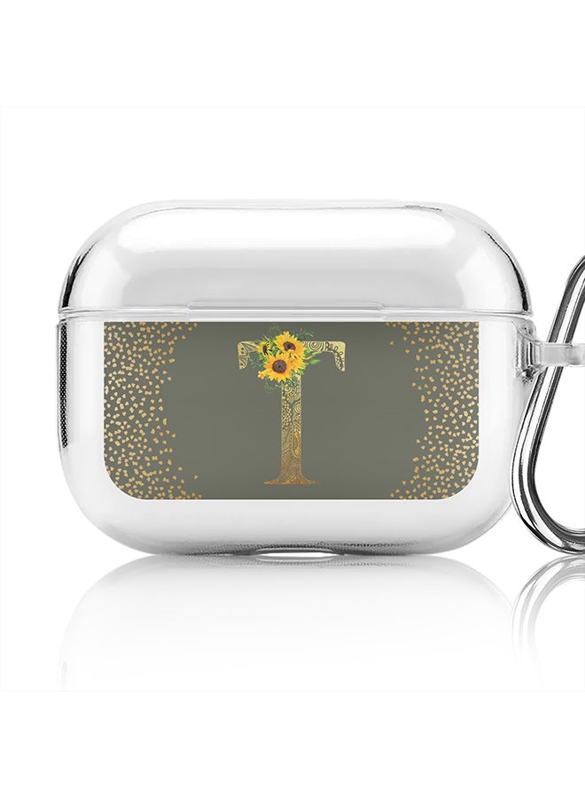 Stylizedd Classic Clear printed Case for Apple AirPods Pro 2nd Generation Thin Transparent Cover - Custom Monogram Initial Letter Mandala Floral Pattern Alphabet - T (Olive Green ) - Image 1