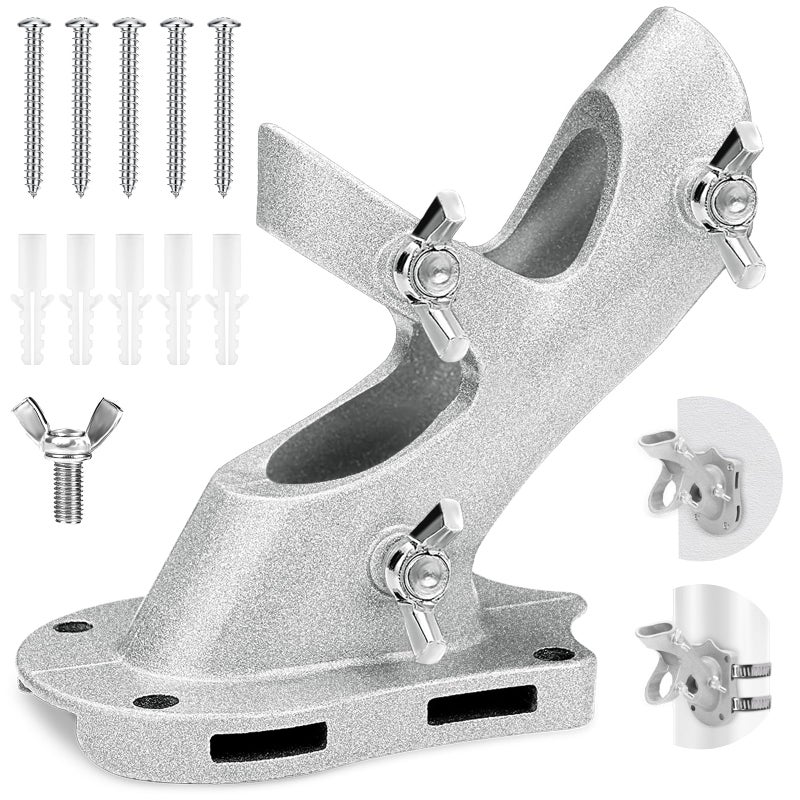 REERON 1" Flag Pole Holder for Outside House, REERON 2-Positions Metal Flagpole Bracket Mounts, Aluminium Rustproof Flag Pole Wall Porch Mounting Brackets with 3 Fixed Holes & Steel Hardwares (Silver-1 Pack) - Image 1