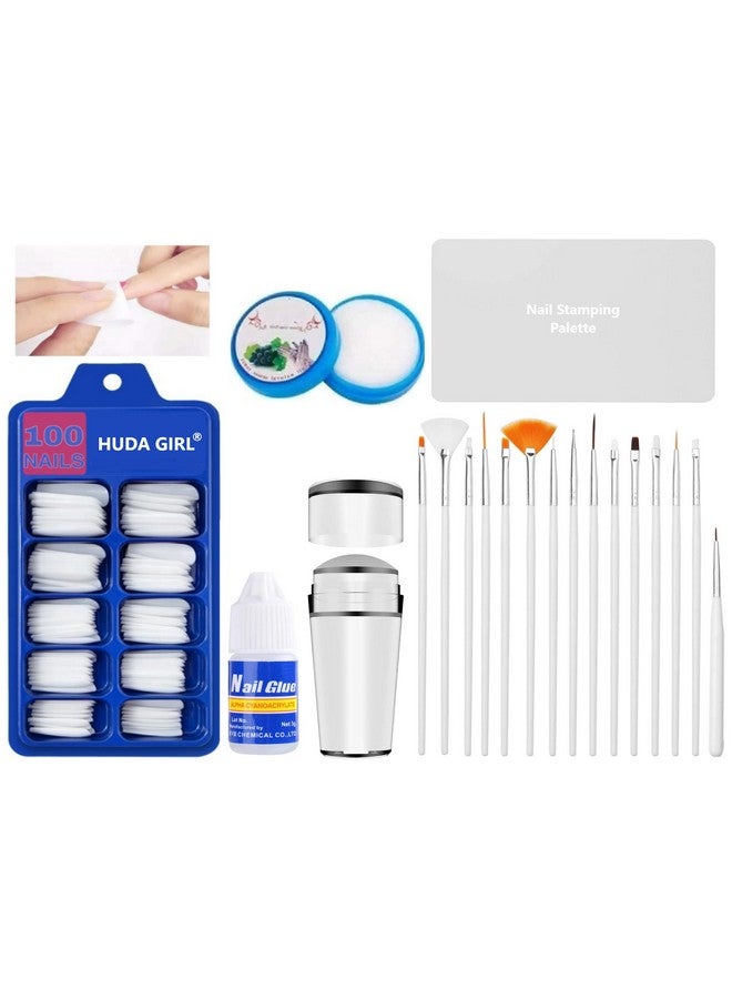 HUDA GIRL 20in1 Nail Art Kit False Nails, Nail Stamper, Polish Remover Wipes & Art Brushes (Multicolor) - Image 1