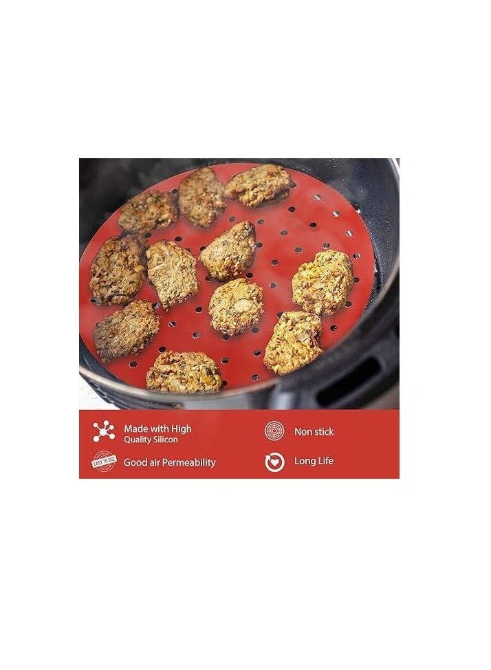 4 Pcs Non Stick Reusable Air Fryer Liners (Round / 8 Inch), Round Silicone Air Fryer Mats, Easy to Clean & Food-Grade - Image 3