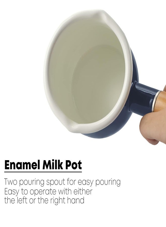 FARCADY 0.6qt Mini Enamel Milk Pot Insulated Wooden Handle 2 Pour Spouts Small Food Warmer Cute Saucepan(D015,Purple) - Image 5