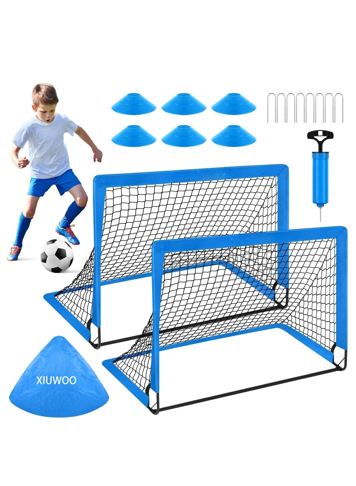 Set 2 Kids Soccer Goal for Backyard Set of 6X4, 4X3 ft Toddler Soccer Nets Training Equipment, Pop Up Portable Soccer Set for Kids and Youth Games and Training Goals